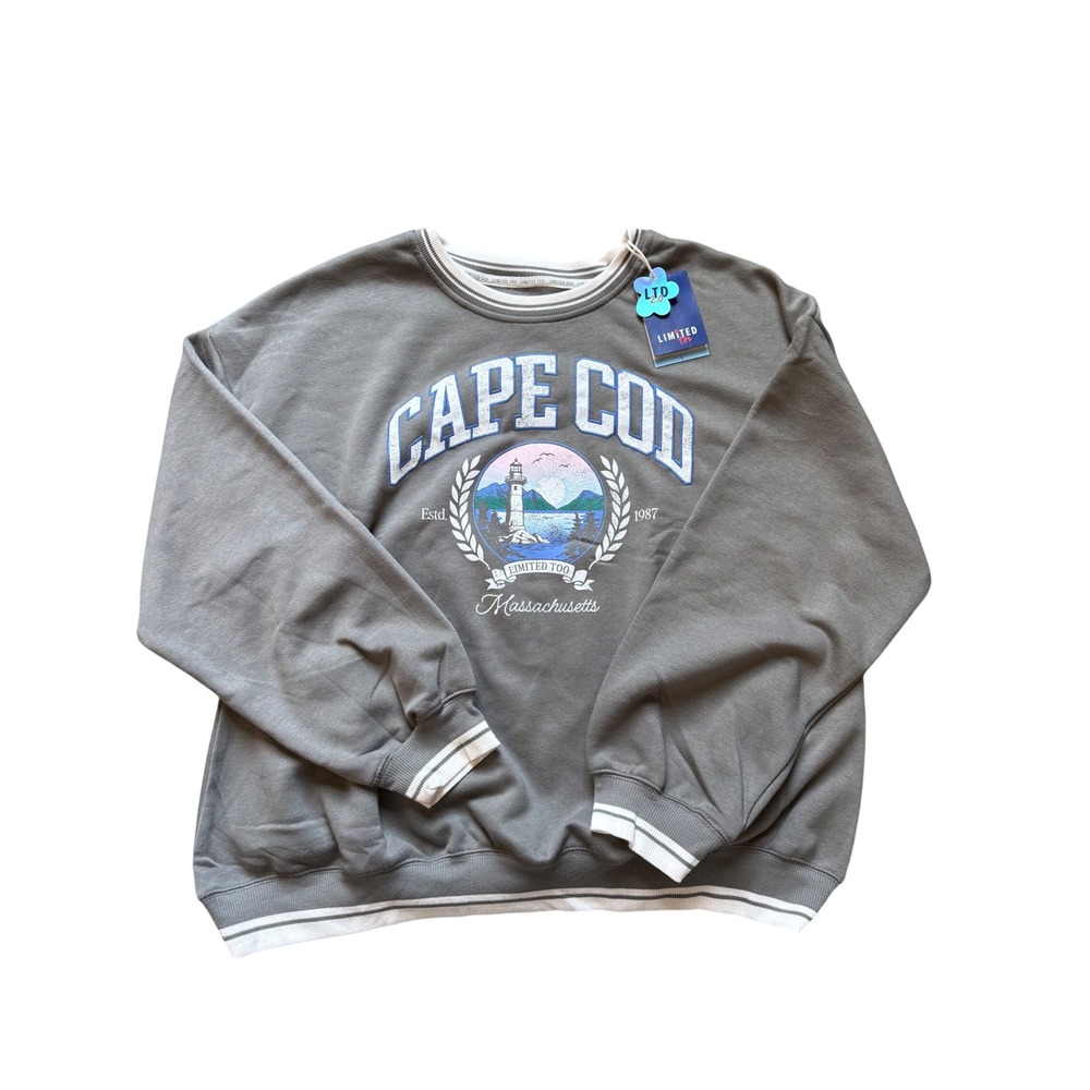 Limited Too Cape Cod Massachusetts Sweatshirt Gray Graphic Pullover NWT Large